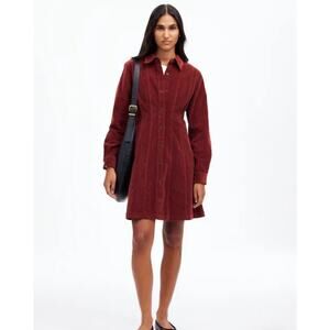 NWT Madewell Long-Sleeve Seamed Mini Dress Corduroy Burgundy Fall 4